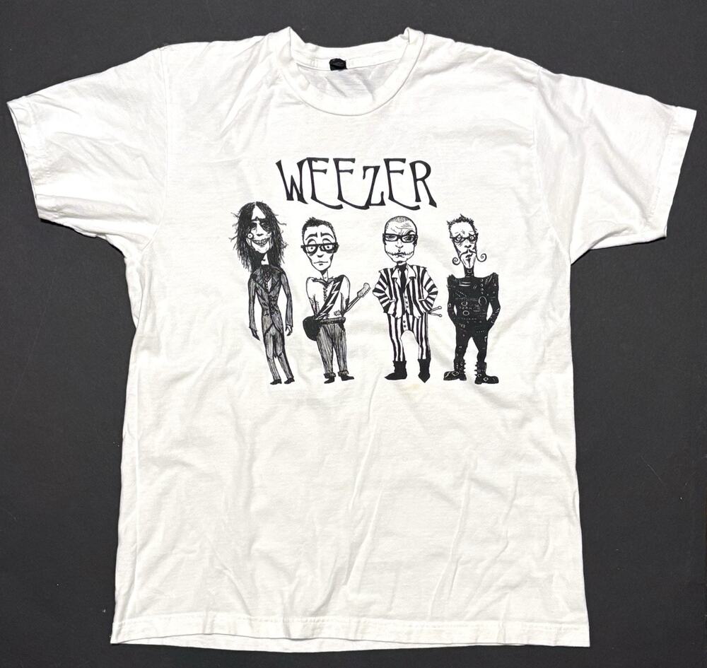 Weezer T Shirt Tee Mens Size Large Tim Burton Tultex Gently Worn White Black